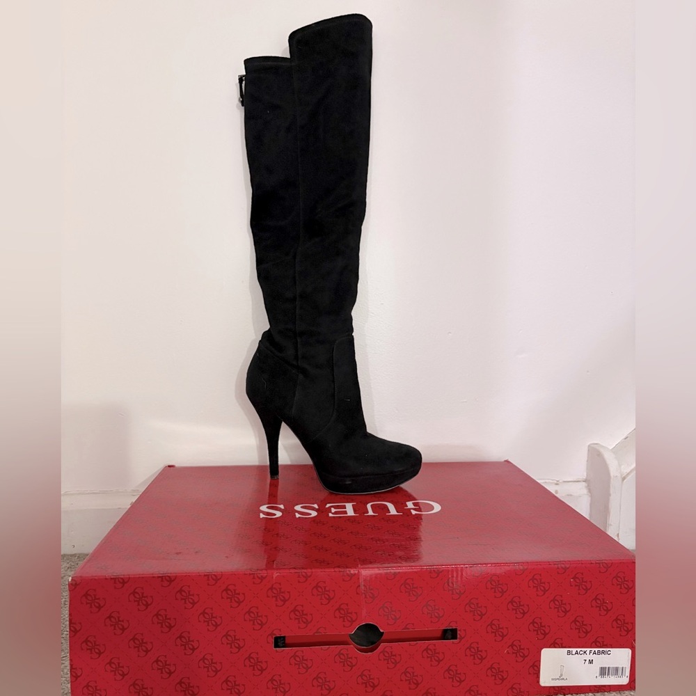 GUESS Black Heeled Knee-High Boots 7